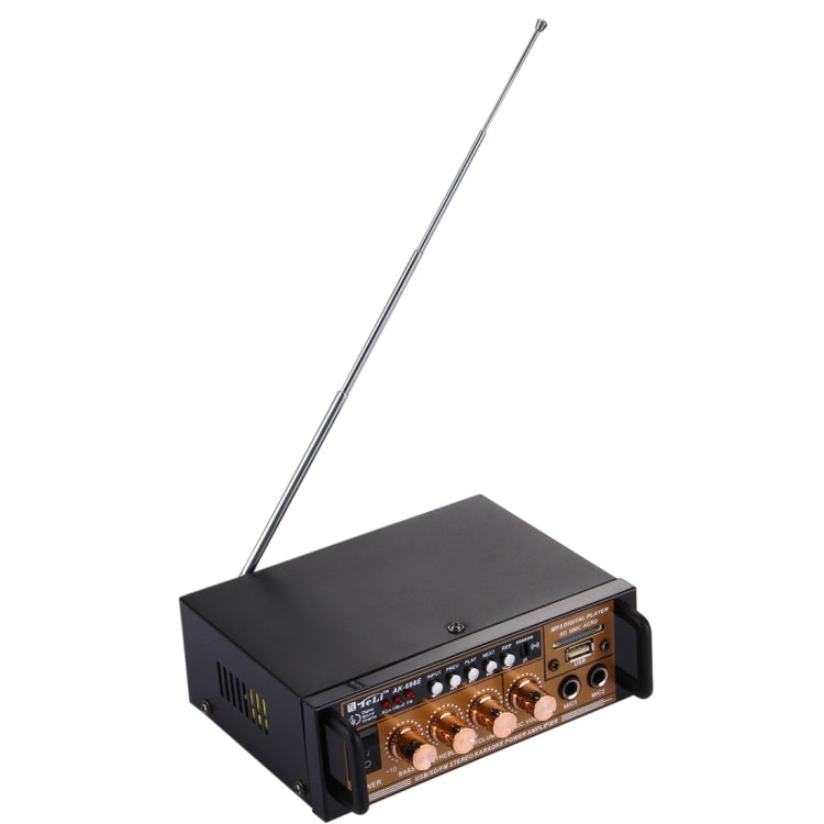 AK-698E HiFi Stereo Audio Power Amplifier 20W + 20W Digital Player with Remote Control, Support FM / SD / MP3 Player / USB, AC 220V / DC 12V(Black)