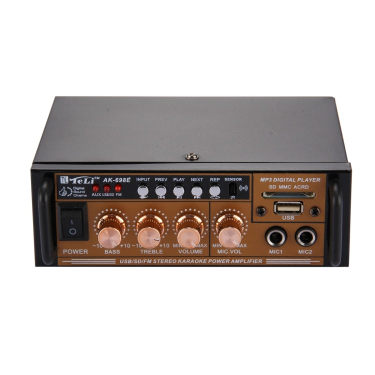 AK-698E HiFi Stereo Audio Power Amplifier 20W + 20W Digital Player with Remote Control, Support FM / SD / MP3 Player / USB, AC 220V / DC 12V(Black)
