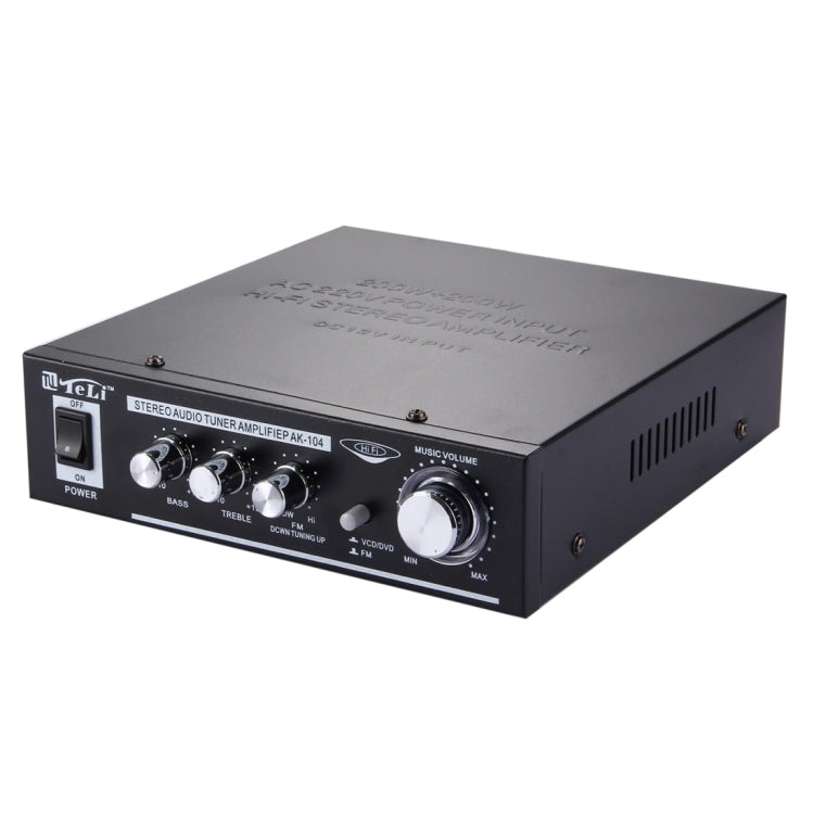 AK-104 2CH 200W + 200W HiFi Stereo Audio Amplifier with FM Radio, AC 220V / DC 12V(Black)