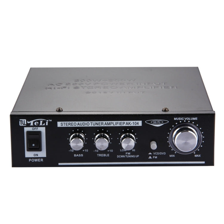 AK-104 2CH 200W + 200W HiFi Stereo Audio Amplifier with FM Radio, AC 220V / DC 12V(Black)