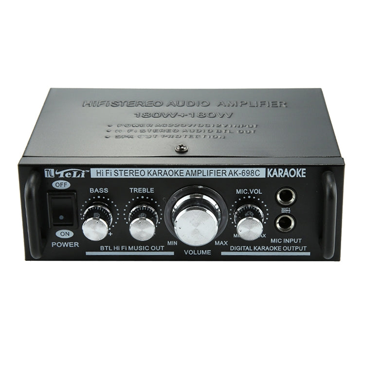 AK698C HiFi Stereo Audio 180W + 180W Power Amplifier, Support 2CH MIC Input, AC 220V / DC 12V(Black)