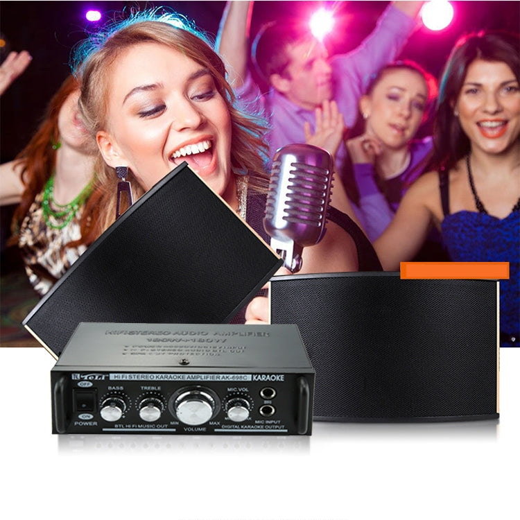 AK698C HiFi Stereo Audio 180W + 180W Power Amplifier, Support 2CH MIC Input, AC 220V / DC 12V(Black)