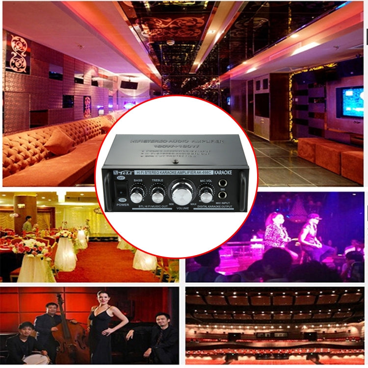 AK698C HiFi Stereo Audio 180W + 180W Power Amplifier, Support 2CH MIC Input, AC 220V / DC 12V(Black)