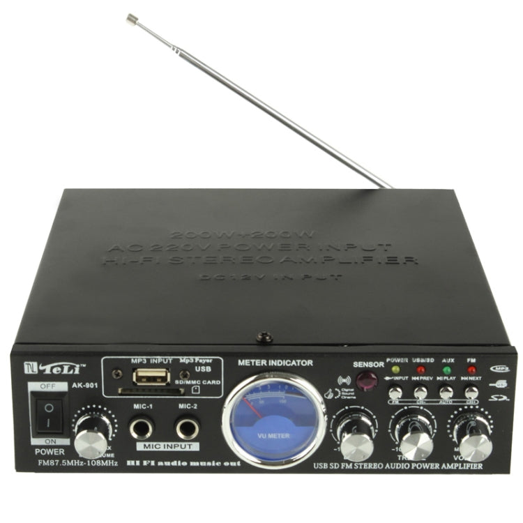 AK-901 Stereo Audio Karaoke Power Amplifier with Remote Control, Support SD Card / USB Flash Disk / FM Radio(Black)