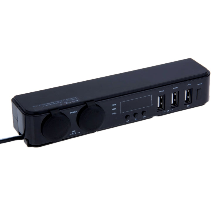 A410 3 Ports USB 6A Max 2 Ports Cigarette Lighter Socket Backseat Car Charger with LED Display for iPhone 6 & 6s / iPad Air 2
