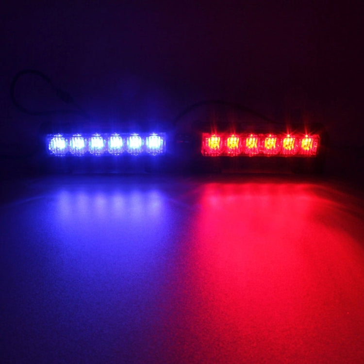2 PCS  6 inch 6 LED 2 x 18W Car Flash Warning Light Red + Blue Change White Waterproof Emergency Light, DC 12V