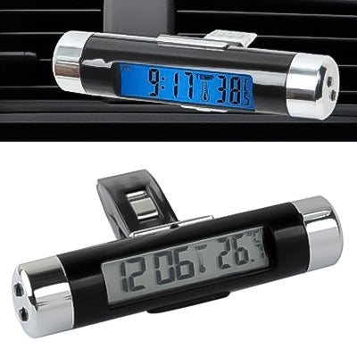 Car Decoration Desk LCD Display Clock & Thermometer with Blue Backlight