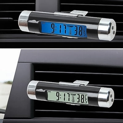 Car Decoration Desk LCD Display Clock & Thermometer with Blue Backlight