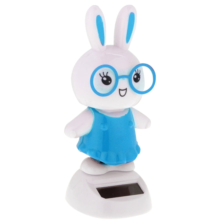 Solar Powered Bobble Head Dancing Toy Car Decoration Ornament Cute Rabbit(Blue)