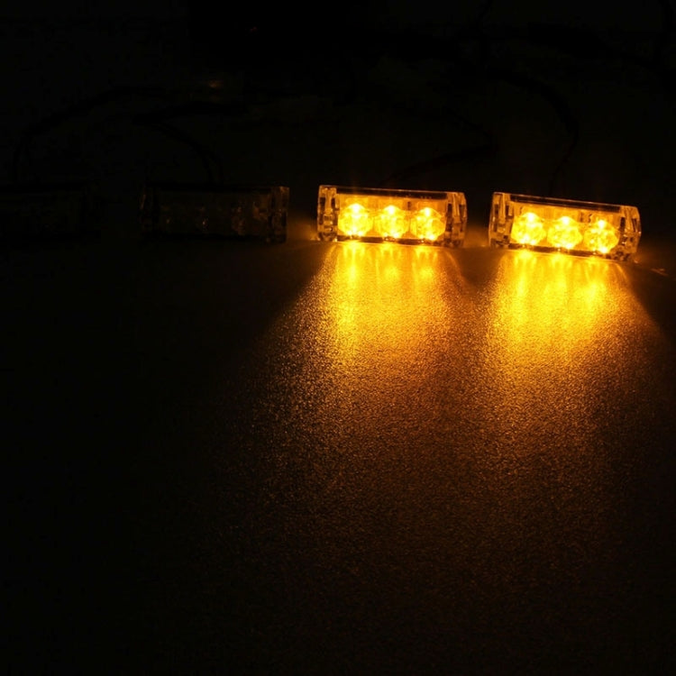 4 x 3 LED Car Front Grille Police Warning Lights Yellow Flashing Waterproof Emergency Strobe Light Lamp, DC 12V, Pack of 4