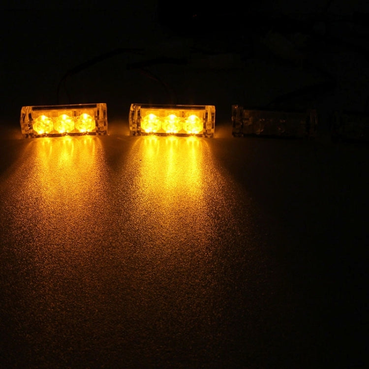 4 x 3 LED Car Front Grille Police Warning Lights Yellow Flashing Waterproof Emergency Strobe Light Lamp, DC 12V, Pack of 4