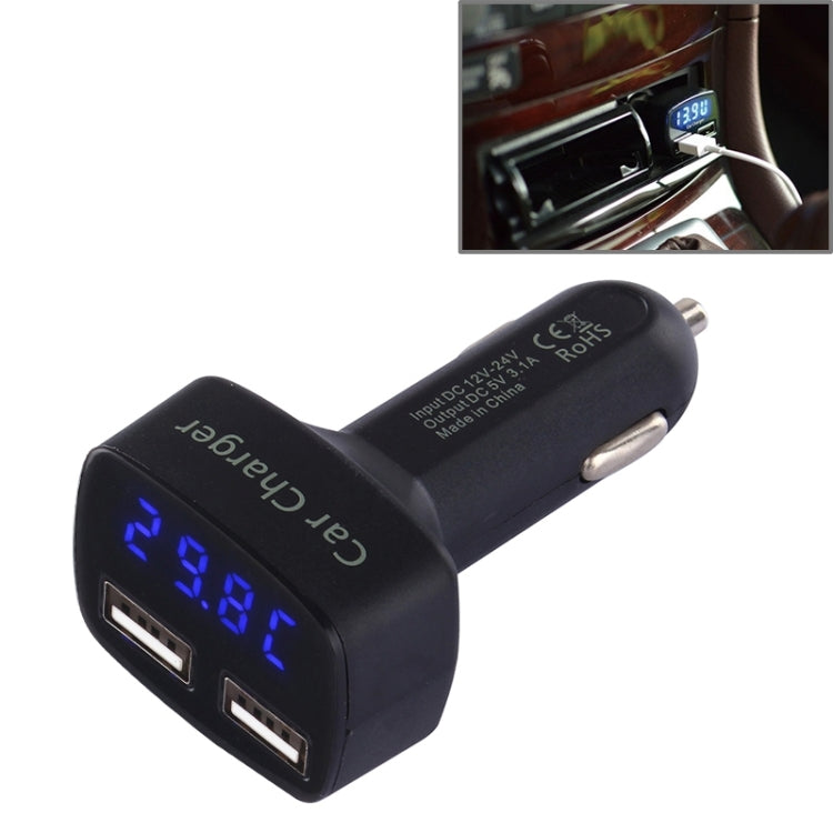 4 in 1 5V 3.1A Dual Ports Car Charger with Voltage, Temperature and Current Display