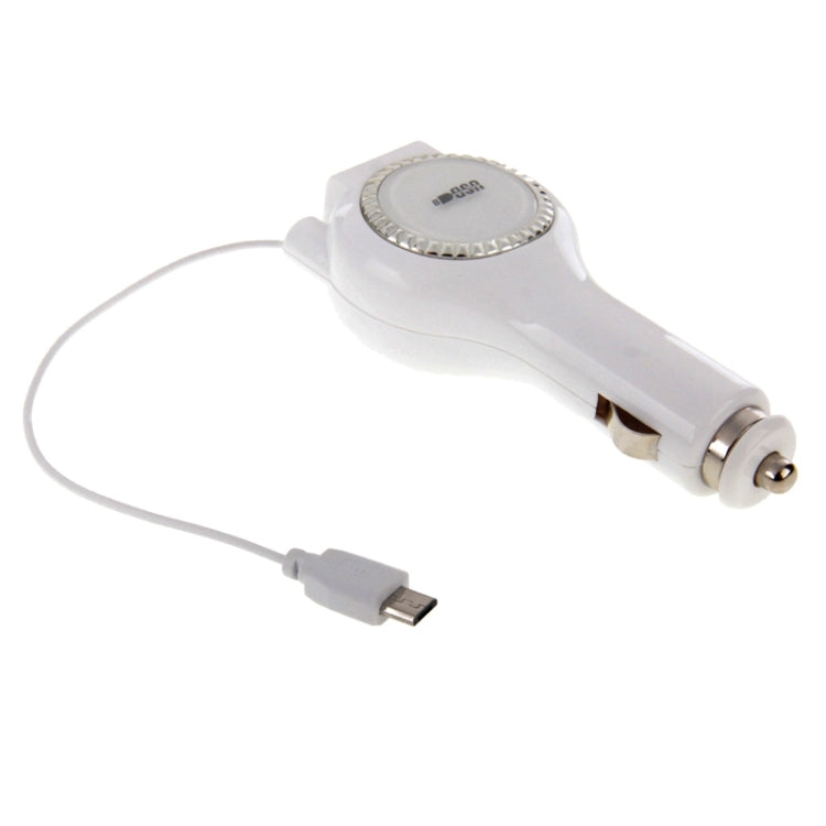 1A Universal Retractable Micro USB & USB 2.0 Car Charger Cable for Galaxy S6 / S6 edge / S6 edge+ / S IV / Note 5 Edge, HTC, Sony, Length: About 1m(White)
