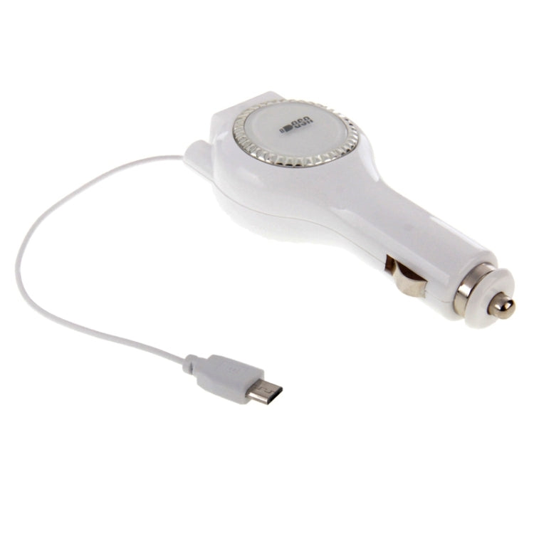 1A Universal Retractable Micro USB & USB 2.0 Car Charger Cable for Galaxy S6 / S6 edge / S6 edge+ / S IV / Note 5 Edge, HTC, Sony, Length: About 1m(White)