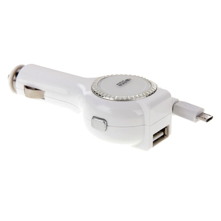1A Universal Retractable Micro USB & USB 2.0 Car Charger Cable for Galaxy S6 / S6 edge / S6 edge+ / S IV / Note 5 Edge, HTC, Sony, Length: About 1m(White)
