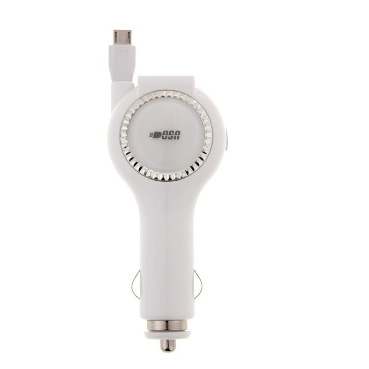 1A Universal Retractable Micro USB & USB 2.0 Car Charger Cable for Galaxy S6 / S6 edge / S6 edge+ / S IV / Note 5 Edge, HTC, Sony, Length: About 1m(White)