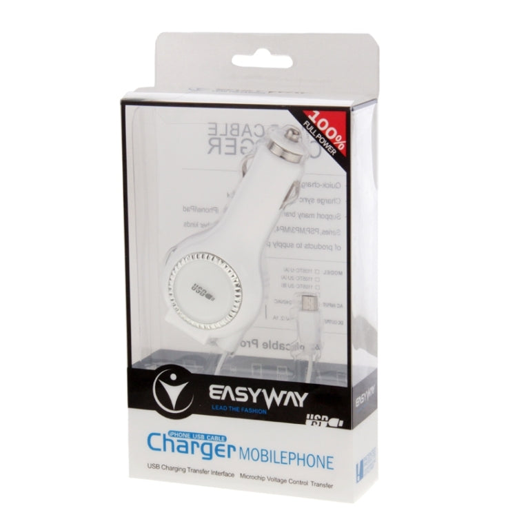 1A Universal Retractable Micro USB & USB 2.0 Car Charger Cable for Galaxy S6 / S6 edge / S6 edge+ / S IV / Note 5 Edge, HTC, Sony, Length: About 1m(White)
