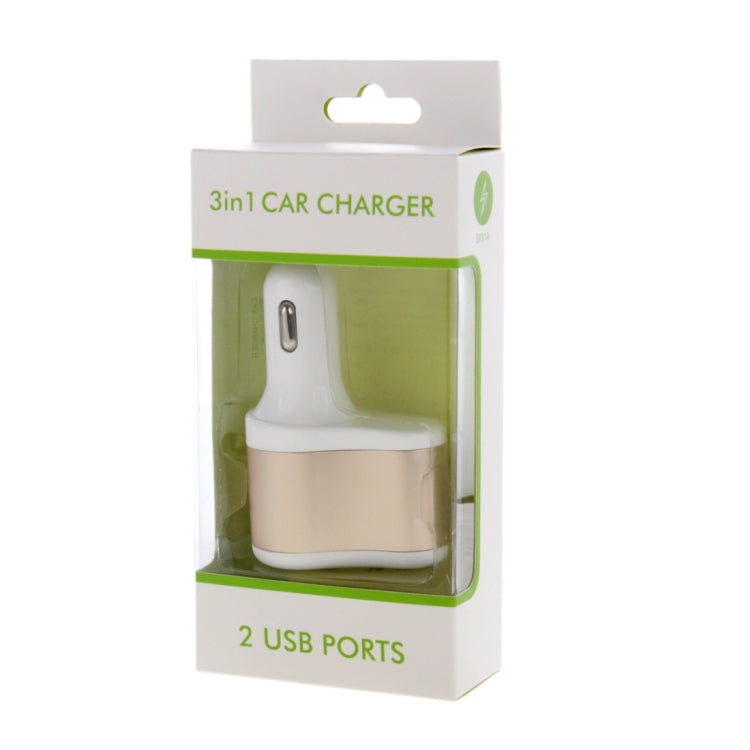 3 in 1 Hi-speed 5V 3.1A Car Charger with Dual USB HUB Ports and Single Cigarette Socket for iPhone & iPod & iPad & Tablets & Samsung & Sony & LG & Nokia & PSP & MP4 & MP3 & GPS(White + Gold)