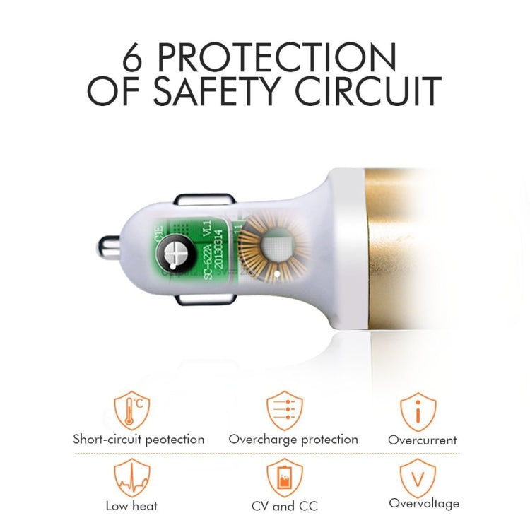 3 in 1 Hi-speed 5V 3.1A Car Charger with Dual USB HUB Ports and Single Cigarette Socket for iPhone & iPod & iPad & Tablets & Samsung & Sony & LG & Nokia & PSP & MP4 & MP3 & GPS(White + Gold)