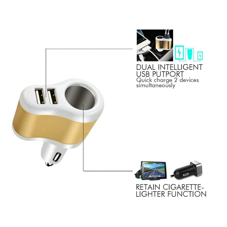 3 in 1 Hi-speed 5V 3.1A Car Charger with Dual USB HUB Ports and Single Cigarette Socket for iPhone & iPod & iPad & Tablets & Samsung & Sony & LG & Nokia & PSP & MP4 & MP3 & GPS(White + Gold)