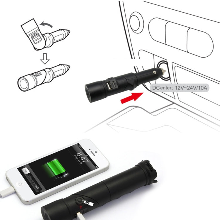 3 in 1 Portable Mutifuctional 180 Degrees Rotating L-Shaped Car Charger Adapter Bright Light Quick-flashing LED Flashlight 1400mAh Power Bank With Strong Magnetic Base & Battery Indicator Light & Appropriative Dual USB Cable