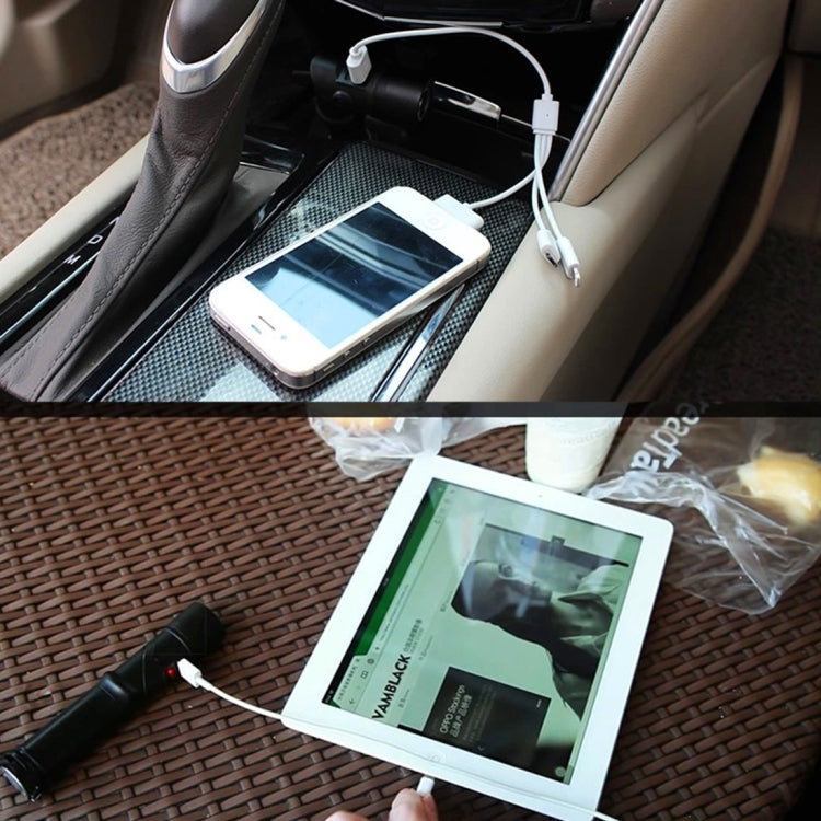 3 in 1 Portable Mutifuctional 180 Degrees Rotating L-Shaped Car Charger Adapter Bright Light Quick-flashing LED Flashlight 1400mAh Power Bank With Strong Magnetic Base & Battery Indicator Light & Appropriative Dual USB Cable