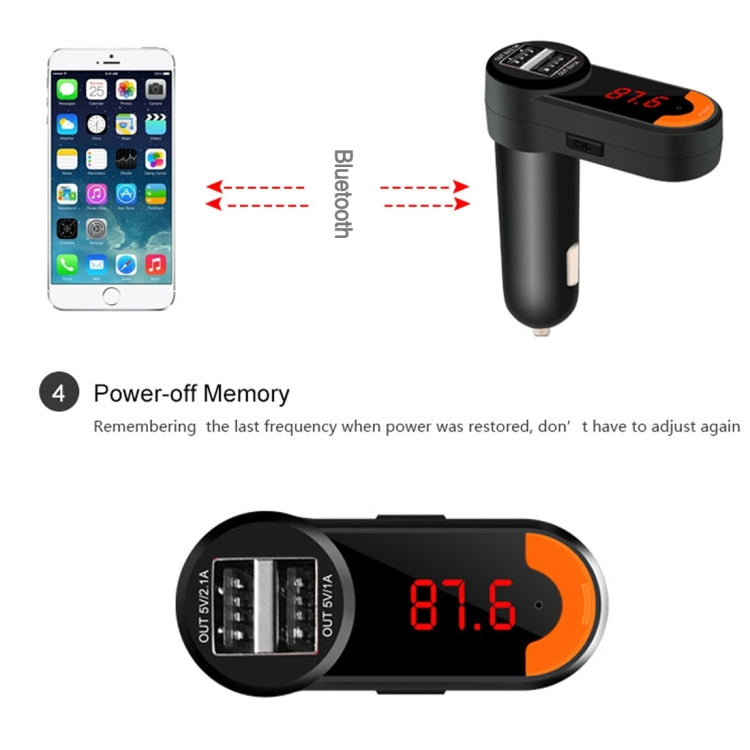 BC10B 5V 1A+2.1A Dual USB Car Charger for iPhone & iPod & iPad & Tablets & Samsung & Sony & LG & Nokia, Support Music Play & Hands-free & FM