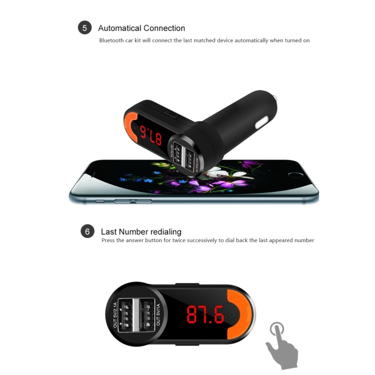 BC10B 5V 1A+2.1A Dual USB Car Charger for iPhone & iPod & iPad & Tablets & Samsung & Sony & LG & Nokia, Support Music Play & Hands-free & FM