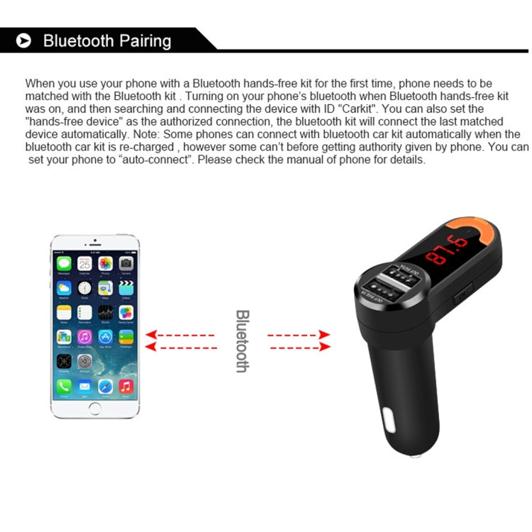 BC10B 5V 1A+2.1A Dual USB Car Charger for iPhone & iPod & iPad & Tablets & Samsung & Sony & LG & Nokia, Support Music Play & Hands-free & FM