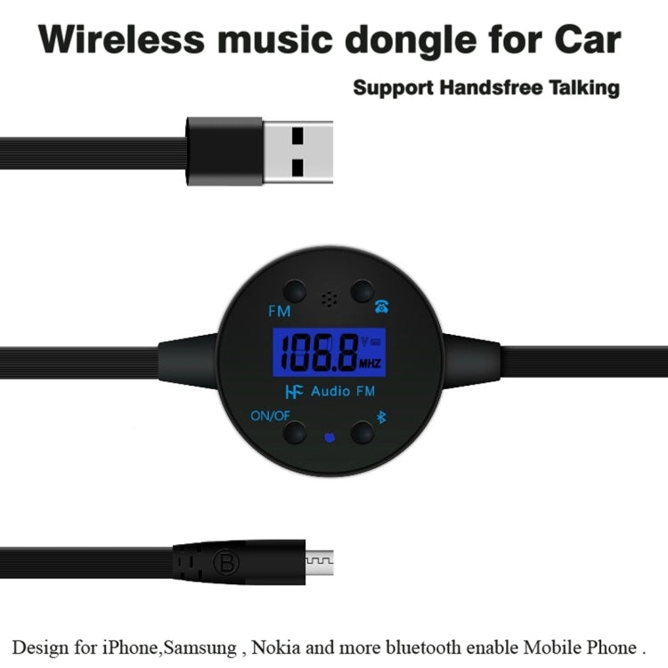 BF-186 5V Bluetooth Micro USB Car Charger for iPhone & iPod & iPad & Tablets & Samsung & Sony & LG & Nokia, Support Music Play & Hands-free & FM(Black)