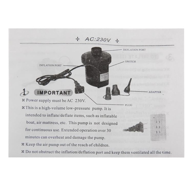 JY-019 50Hz 150W AC Electric Air Pump with 3 x Nozzles, AC 220V, (EU Plug)(Black)