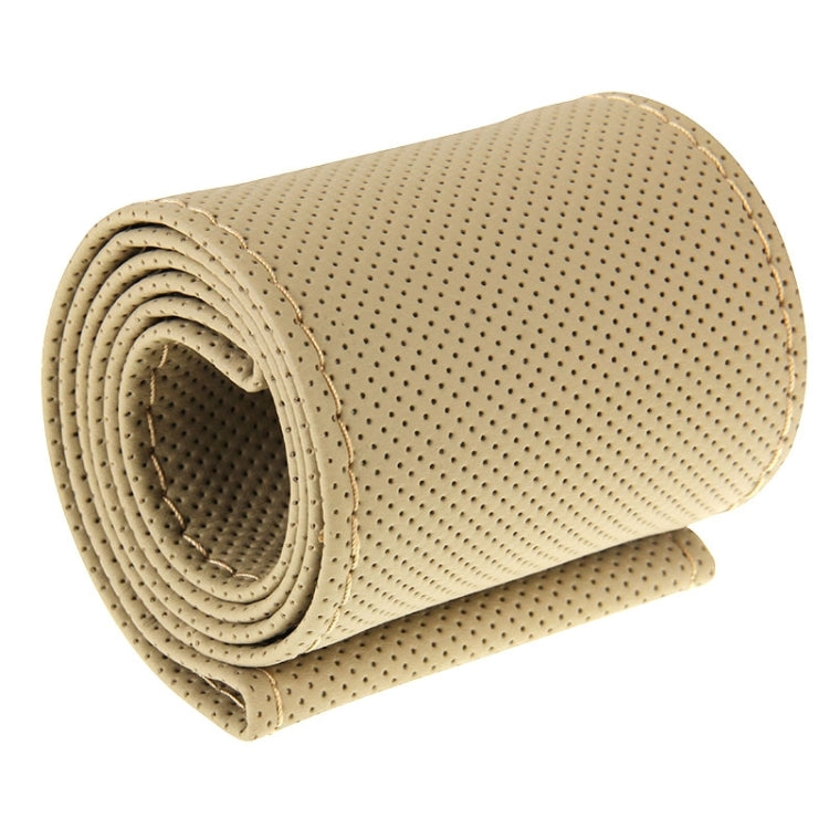 Leather Steering Wheel Cover With Needle and Thread, Size: 54x10.5cm