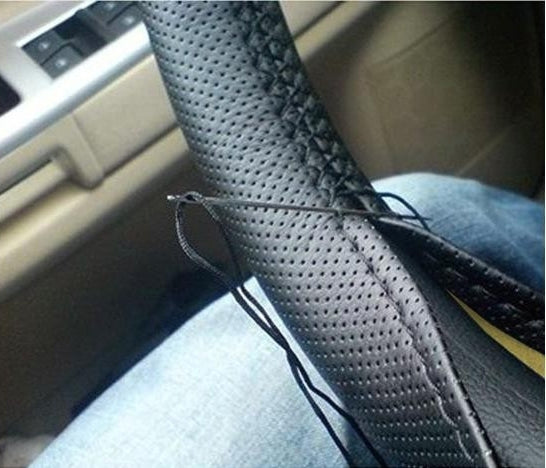 Leather Steering Wheel Cover With Needle and Thread, Size: 54x10.5cm