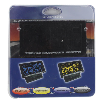 4.6 inch LCD Car Cigarette Lighter Powered Digital Clock + Voltage + Thermometer + Hygrometer, Size:12.6x6.5x2.5cm(Black)