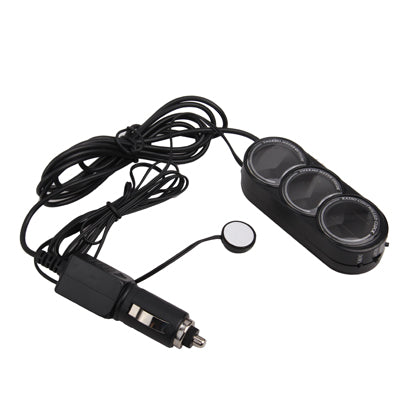 3 Wheels Blue / Orange LED Light LCD Screen Car Digital Thermometer with Clock / Calendar(Black)