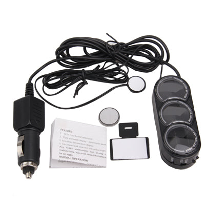 3 Wheels Blue / Orange LED Light LCD Screen Car Digital Thermometer with Clock / Calendar(Black)