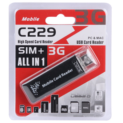 All in 1 USB Flash Disk Style Card Reader Support SD / MMC / RS-MMC / Mini SD / T-Flash / MS / MS PRO / MS DUO / M2 / 3G SIM / Card Reader(Black)