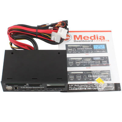 5.25 inch Media PC LCD Dashboard Card Reader w/ Fan Control(Black)