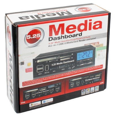 5.25 inch Media PC LCD Dashboard Card Reader w/ Fan Control(Black)
