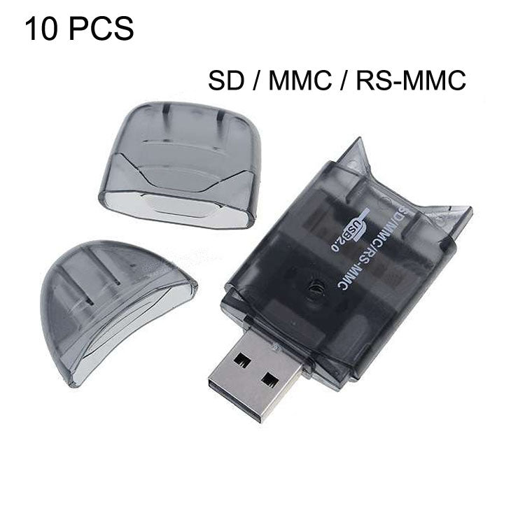 10 PCS High Speed Portable USB Memory Card Reader & Writer Adapter for SD / MMC / RS-MMC Card(Black)