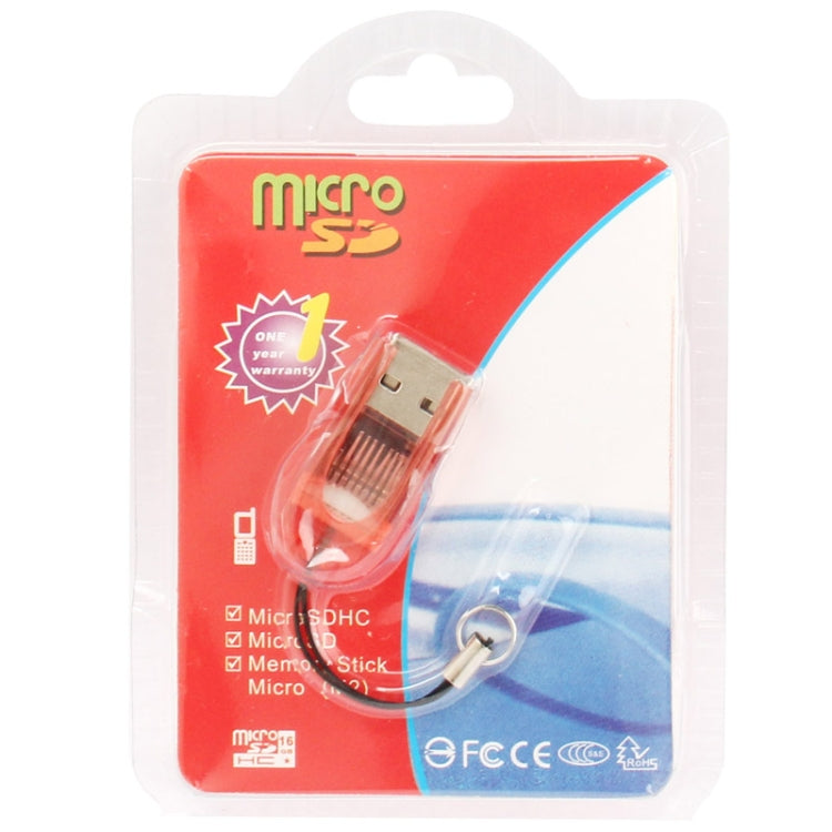 Mini Translucent T-Flash / Micro SD Card Reader with Lanyard, Random Color Delivery