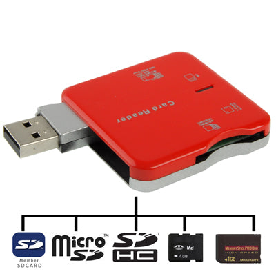 Hi-Speed Card Reader, Built in USB 2.0 Interface (Support SD / MC / RS / TF / M2 / MS Pro / MS Pro Duo Card Reader), Red