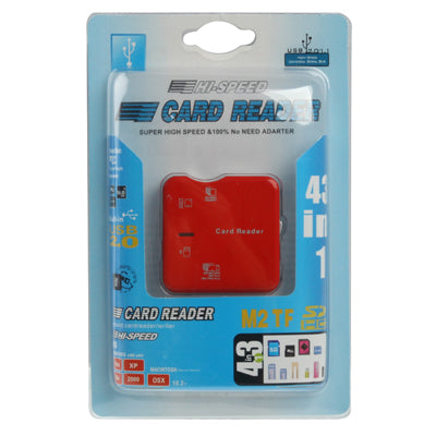 Hi-Speed Card Reader, Built in USB 2.0 Interface (Support SD / MC / RS / TF / M2 / MS Pro / MS Pro Duo Card Reader), Red