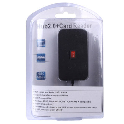 High Speed 3-Port USB 2.0 HUB + SD / Micro SD / MS Card Reader with Switch (Black)