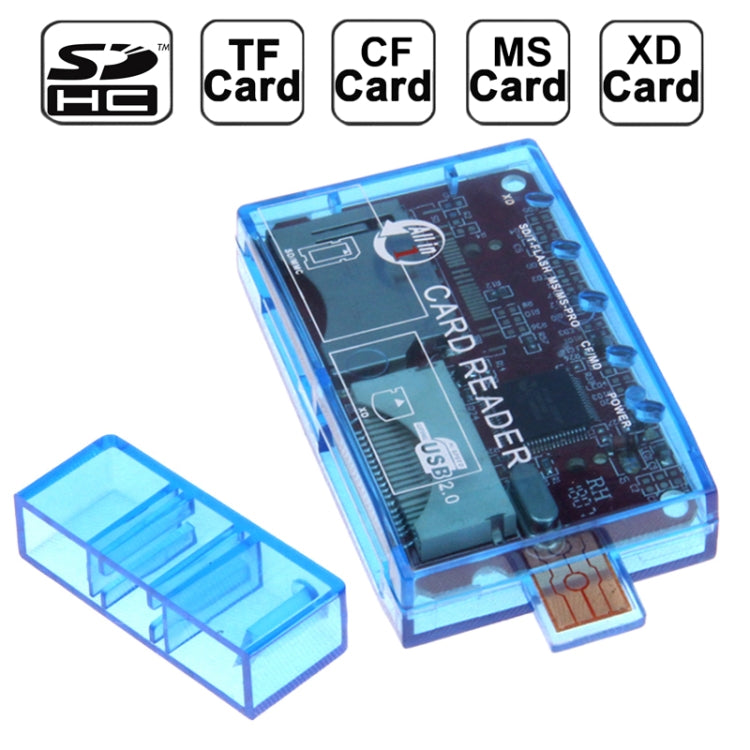 USB2.0 All in 1 Memory Card Reader, Support SD / TF / MS / XD / CF Card and USB Flash Disk(Baby Blue)