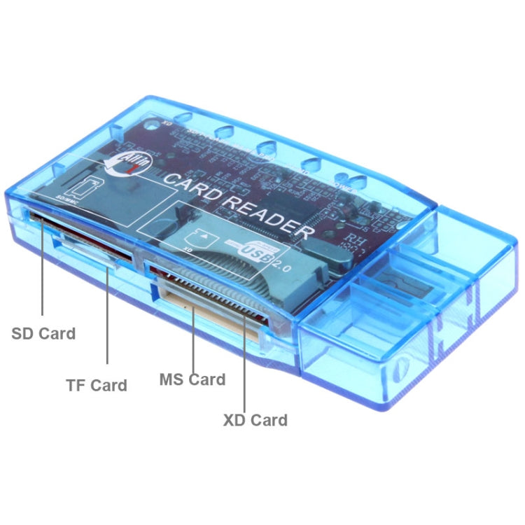 USB2.0 All in 1 Memory Card Reader, Support SD / TF / MS / XD / CF Card and USB Flash Disk(Baby Blue)
