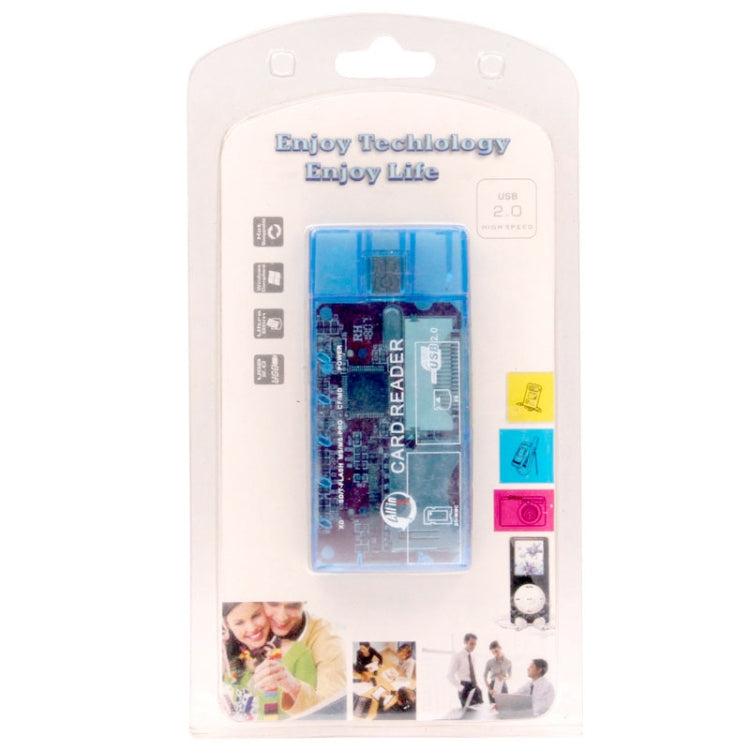 USB2.0 All in 1 Memory Card Reader, Support SD / TF / MS / XD / CF Card and USB Flash Disk(Baby Blue)