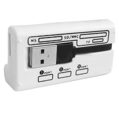 Hi-Speed Card Reader/Writer with 3 Ports USB HUB, Support Card: SD/MMC,MS,TFï¼ŒM2(White)