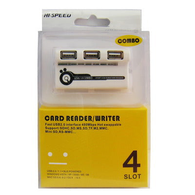 Hi-Speed Card Reader/Writer with 3 Ports USB HUB, Support Card: SD/MMC,MS,TFï¼ŒM2(White)