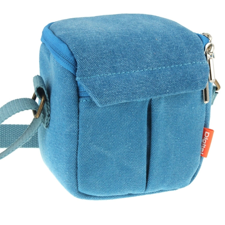 Portable Digital Camera Canvas Bag with Strap, Size: 13.5cm x 9cm x 14cm(Blue)